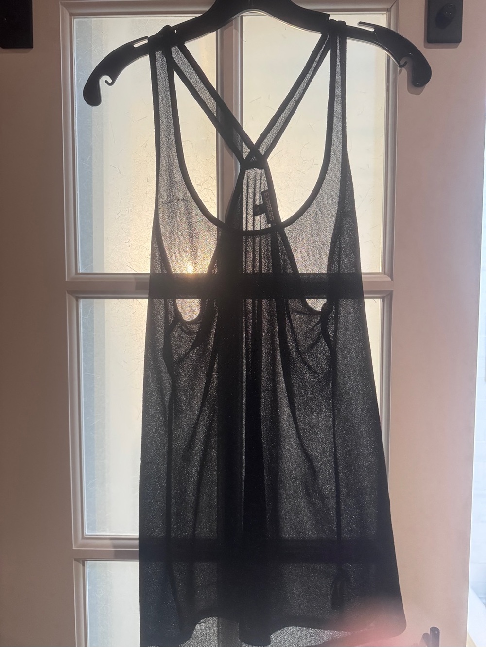 EXPRESS Black Sheer w/ Shimmer Tank Top - Women